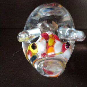 Lenwile Ardalt Handmade Crystal Clear Art Glass Pig Paperweight